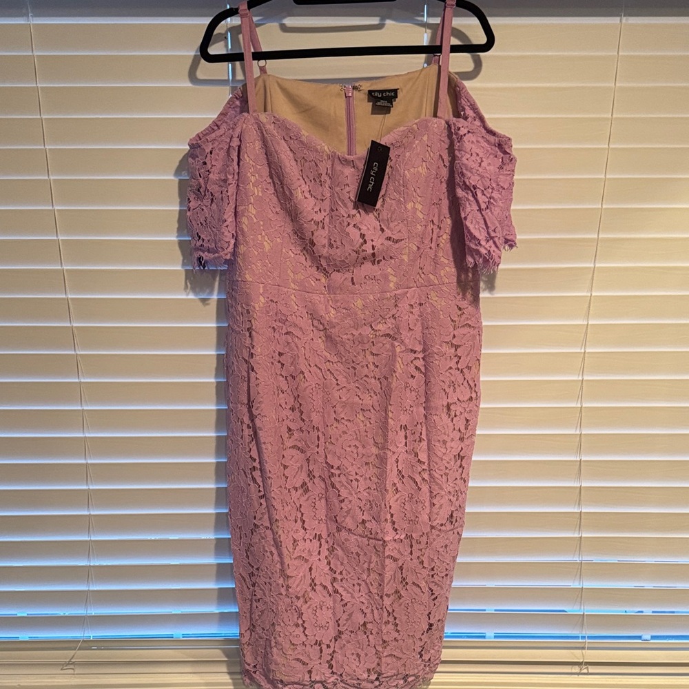 City Chic Lilac Lace Midi Dress